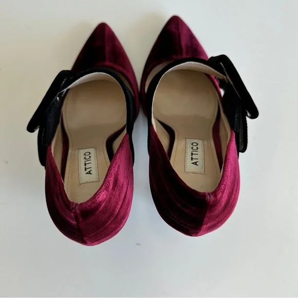 The Attico Elsa Velvet pumps Burgundy plum Black buckle heel EUC US size 5